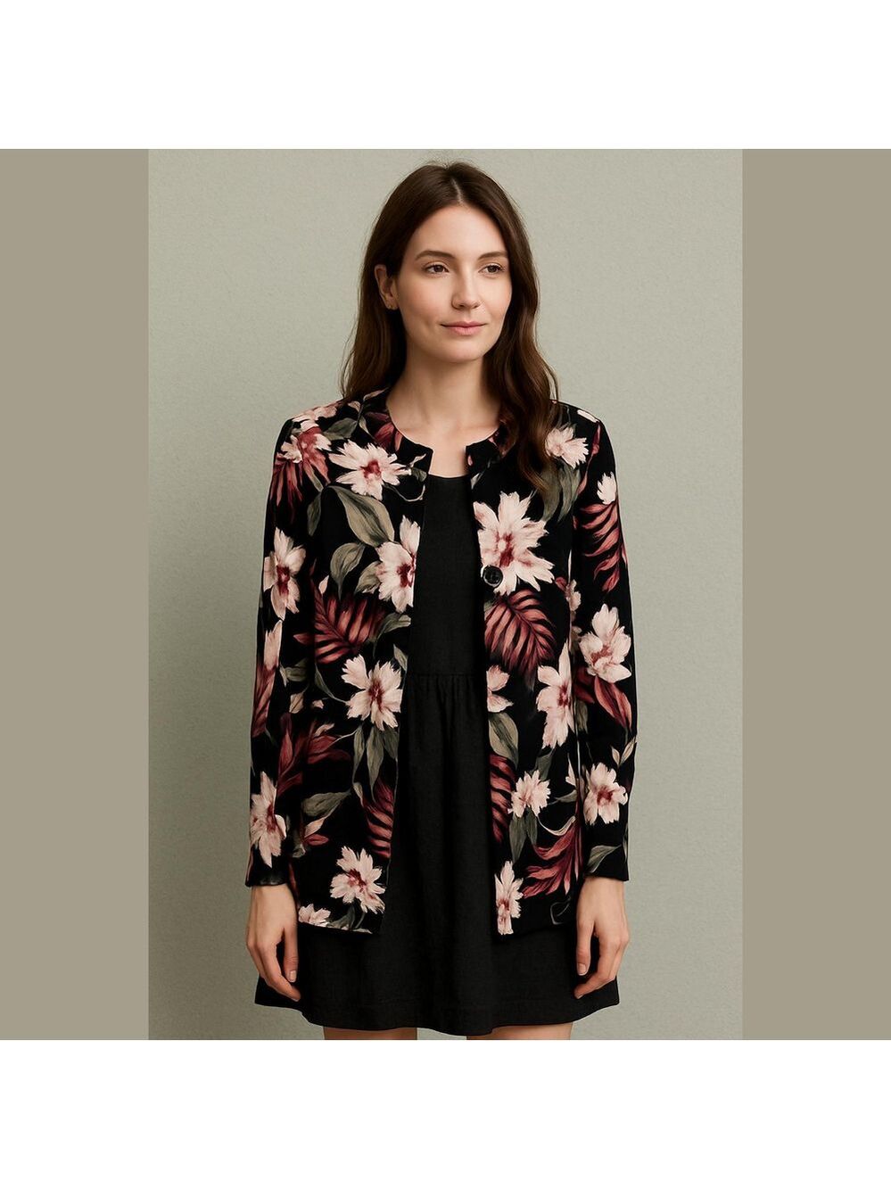 Deadstock Vintage Floral Shirt Jacket Long Sleeve Tropical Orchid Print